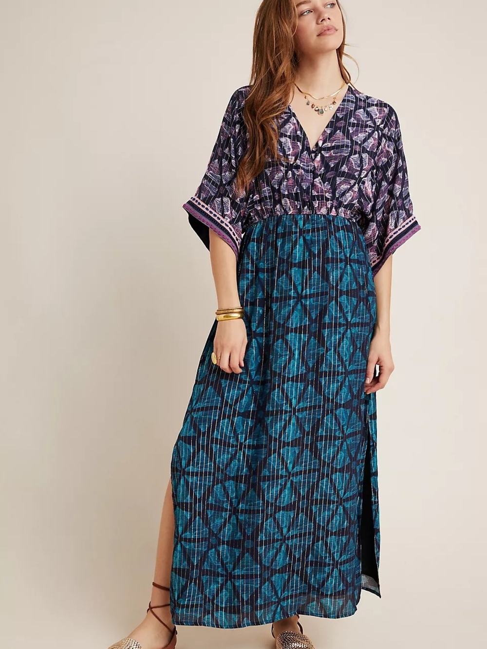 BL^NK London Lisette Kimono Sleeve Metallic Shimmer Maxi Dress XS